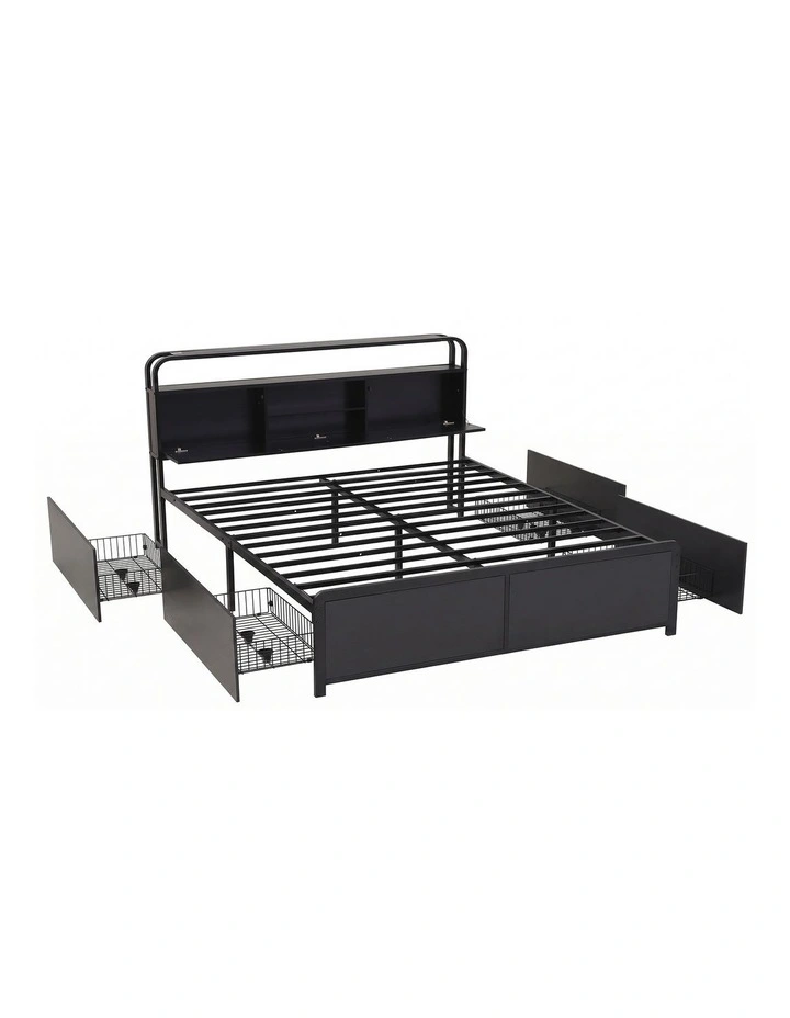 Artiss King Metal Bed Frame 4 Drawers Hidden Storage Headboard HEDY image 1