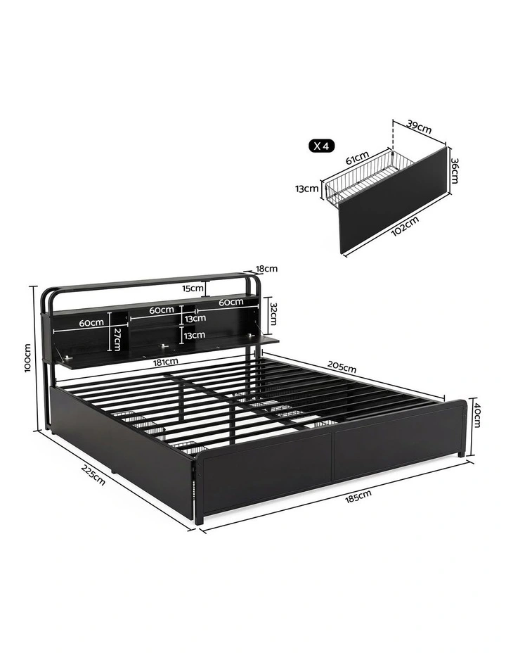 Artiss King Metal Bed Frame 4 Drawers Hidden Storage Headboard HEDY image 2