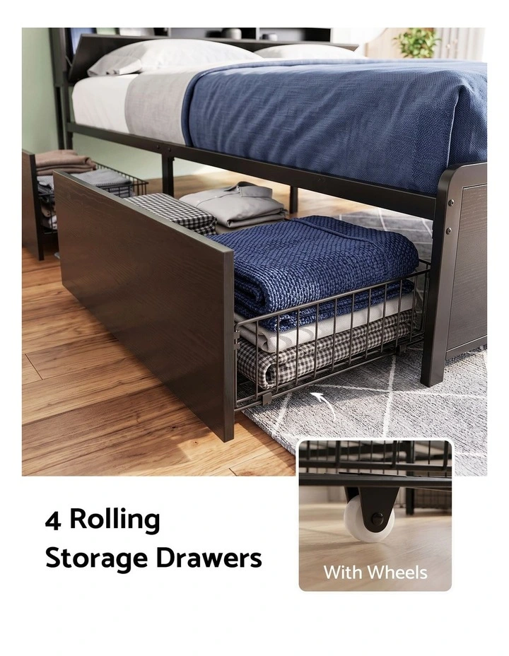 Artiss King Metal Bed Frame 4 Drawers Hidden Storage Headboard HEDY image 5