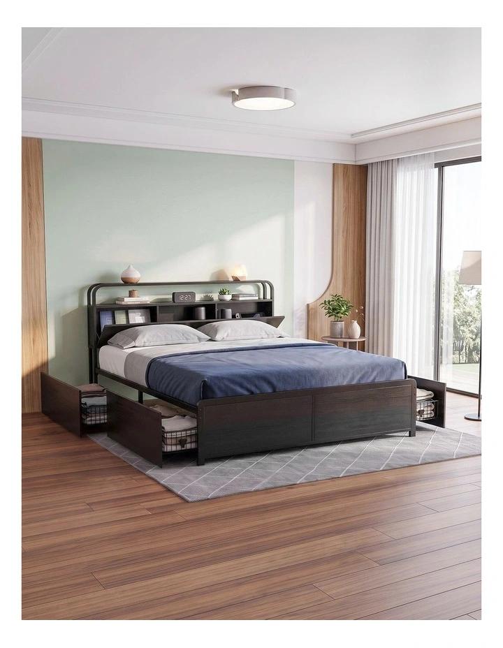 Artiss King Metal Bed Frame 4 Drawers Hidden Storage Headboard HEDY image 6