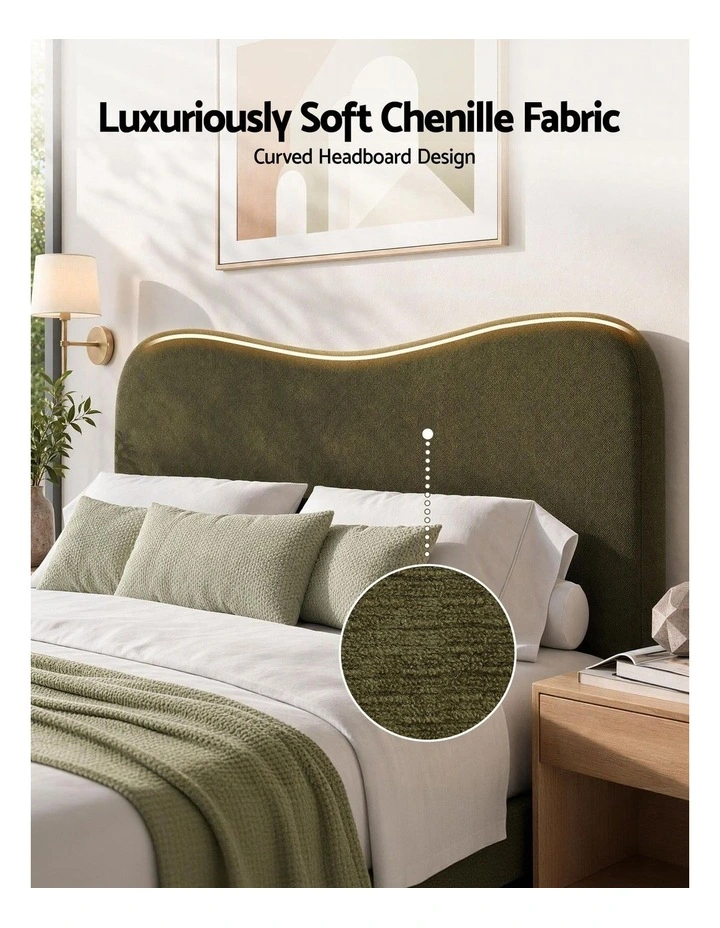 Artiss Double Bed Frame with Storage Drawer, Chenille Curved Headboard image 4