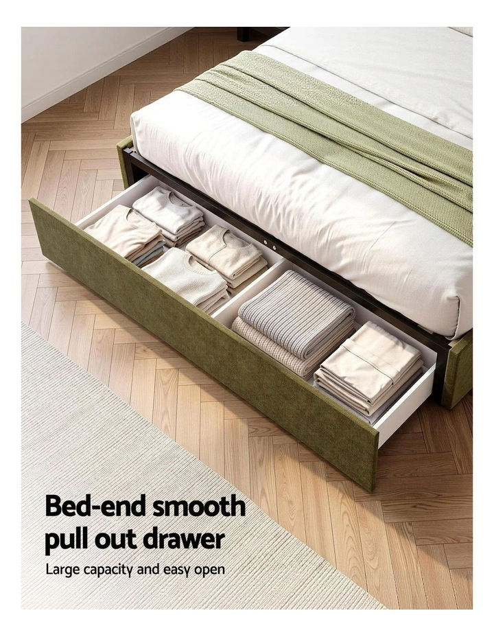 Artiss Double Bed Frame with Storage Drawer, Chenille Curved Headboard image 5