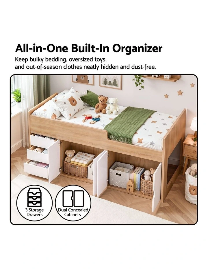 Artiss King Single Bed Frame with Storage, 3 Drawers and Two-Step Access, 2 Cabinets image 4