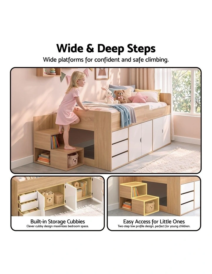 Artiss King Single Bed Frame with Storage, 3 Drawers and Two-Step Access, 2 Cabinets image 5