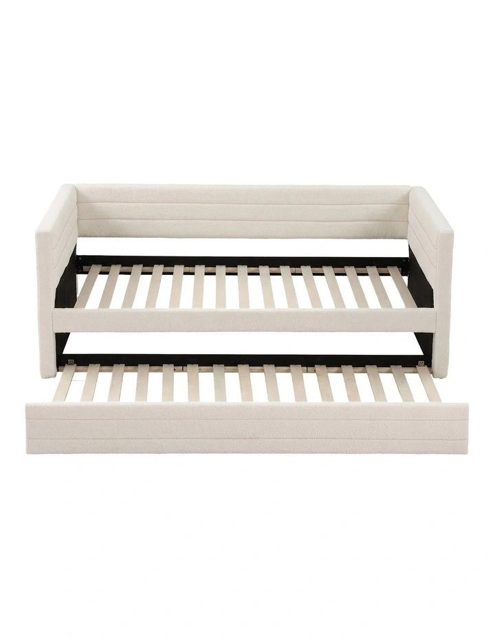 Artiss King Single Daybed with Trundle, Boucle Upholstered Bed Frame Guest Bed image 3