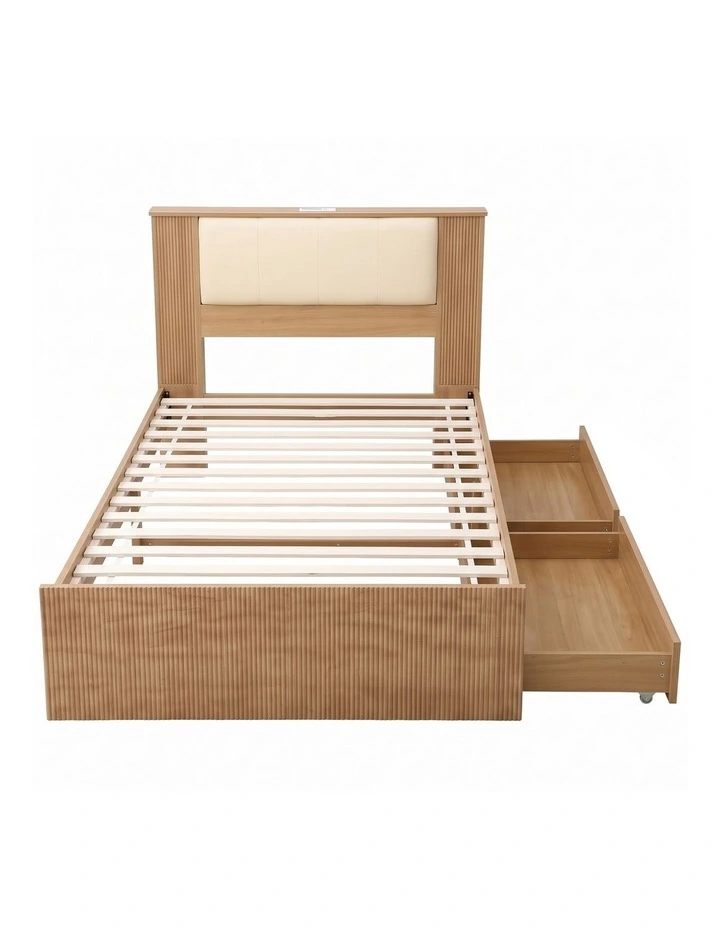 Artiss King Single Bed Frame with 2 Drawers, PU Leather Headboard & Charging Station image 1