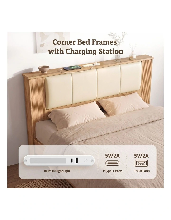 Artiss King Single Bed Frame with 2 Drawers, PU Leather Headboard & Charging Station image 5