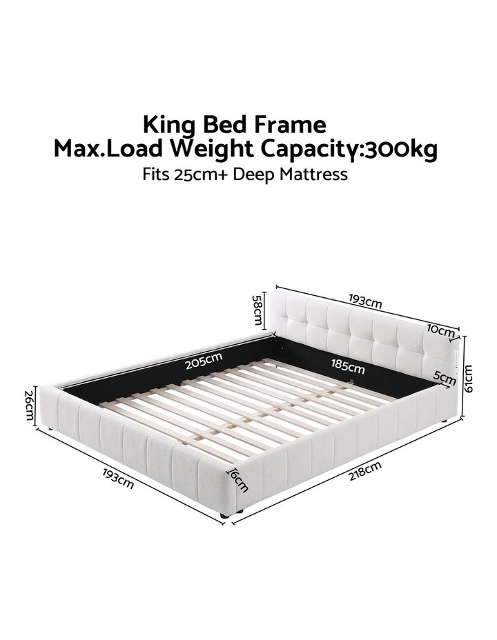 Artiss King Bed Frame with Charging, LED Lights & Tufted Headboard image 2