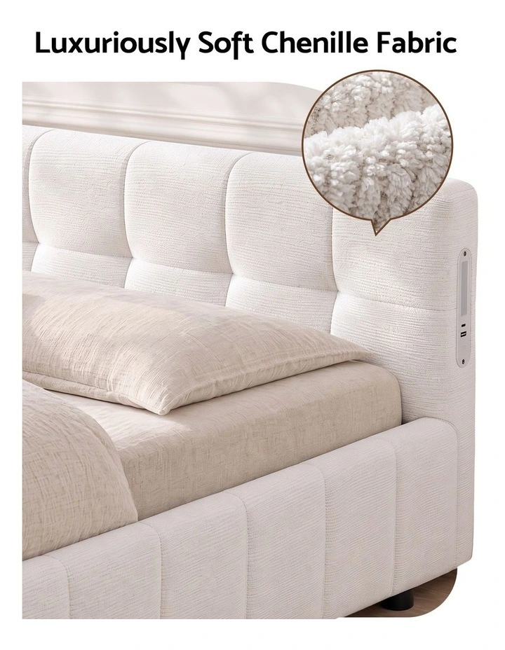 Artiss King Bed Frame with Charging, LED Lights & Tufted Headboard image 4