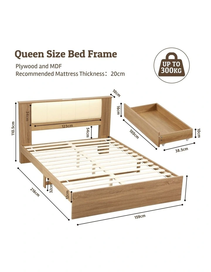 Artiss Queen Bed Frame with 2 Drawers, PU Leather Headboard & Charging Station image 2