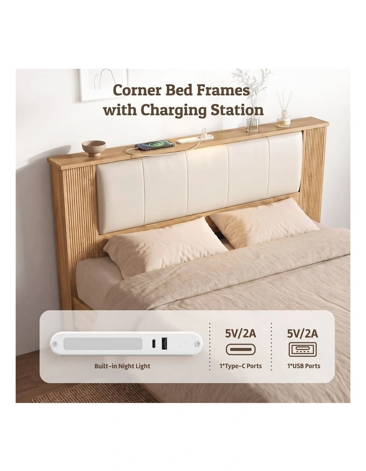 Artiss Queen Bed Frame with 2 Drawers, PU Leather Headboard & Charging Station image 5