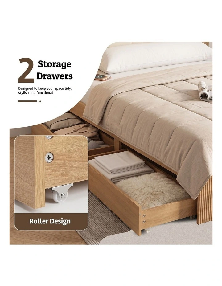 Artiss Queen Bed Frame with 2 Drawers, PU Leather Headboard & Charging Station image 6