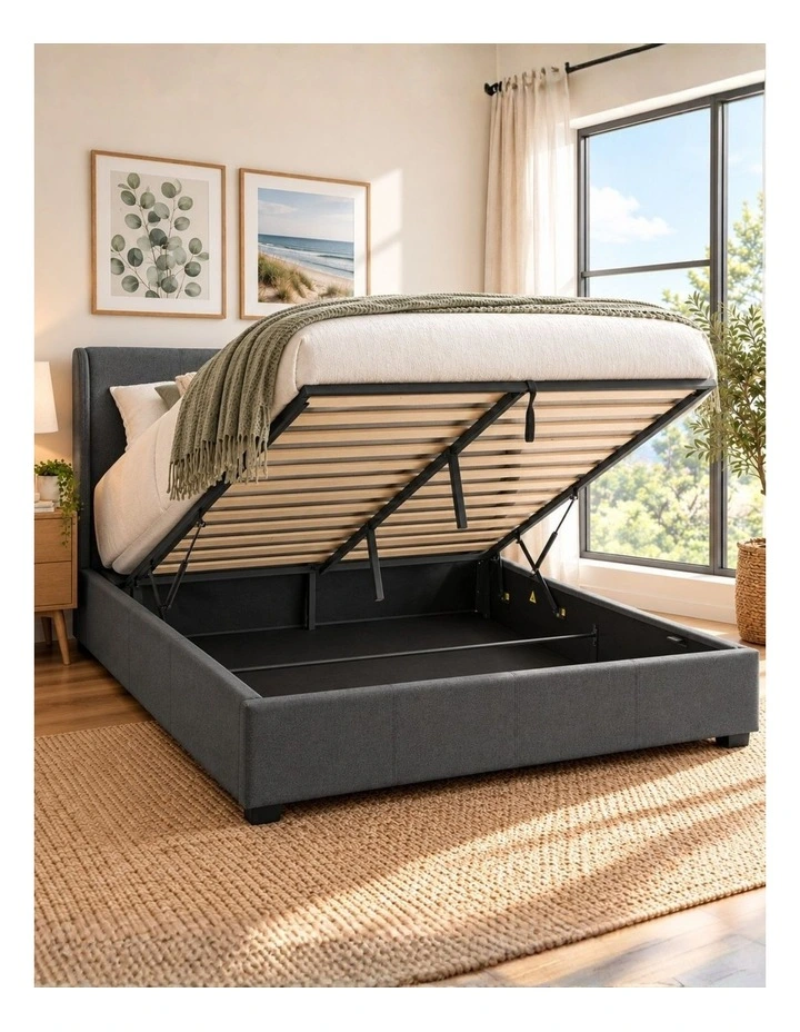 Maddon Gas Lift Storage Fabric Bed Frame in Dark Grey image 3