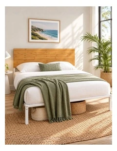 White Figari Bamboo & Metal Bed Frame with Adjustable Headboard