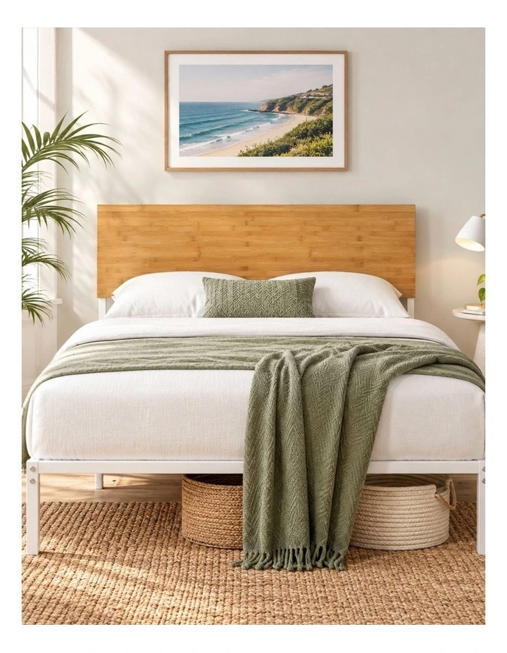 White Figari Bamboo & Metal Bed Frame with Adjustable Headboard image 2