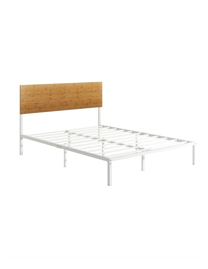 White Figari Bamboo & Metal Bed Frame with Adjustable Headboard image 3