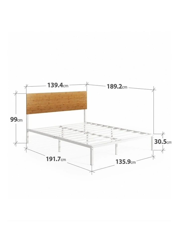 White Figari Bamboo & Metal Bed Frame with Adjustable Headboard image 6