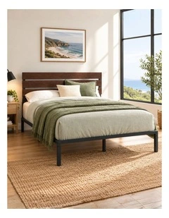 Brown Figari Bamboo & Metal Bed Frame with Adjustable Headboard