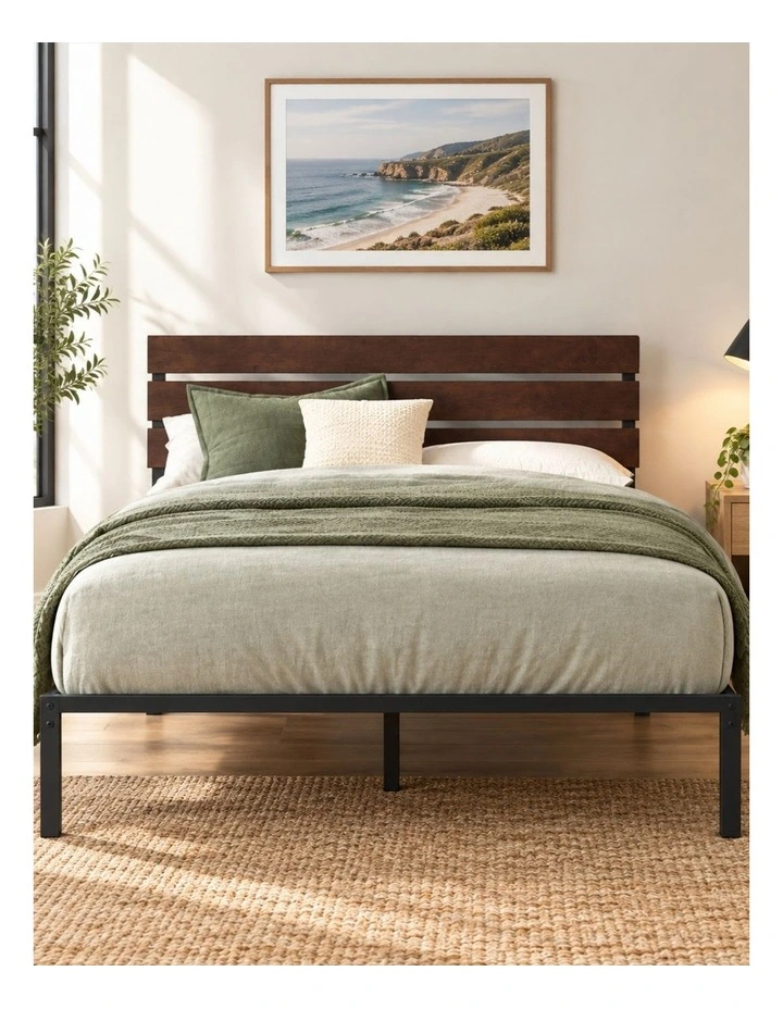 Brown Figari Bamboo & Metal Bed Frame with Adjustable Headboard image 2