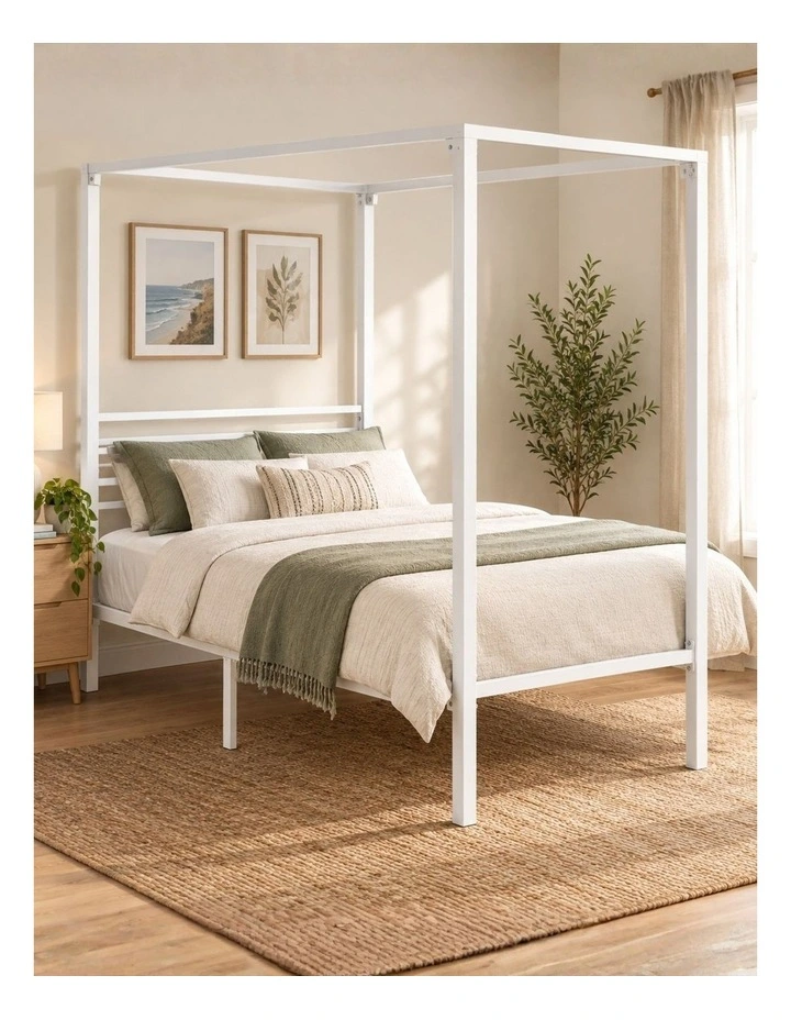 Patricia Metal Canopy Four Poster Bed Frame in White image 1