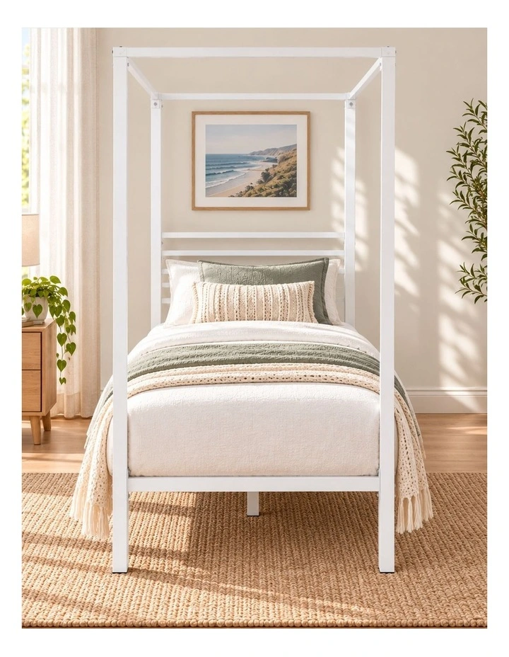 Patricia Metal Canopy Four Poster Bed Frame in White image 2