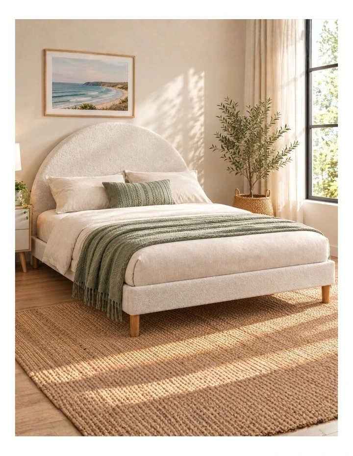 Arch Puff Boucle Bed Frame in Cream image 1