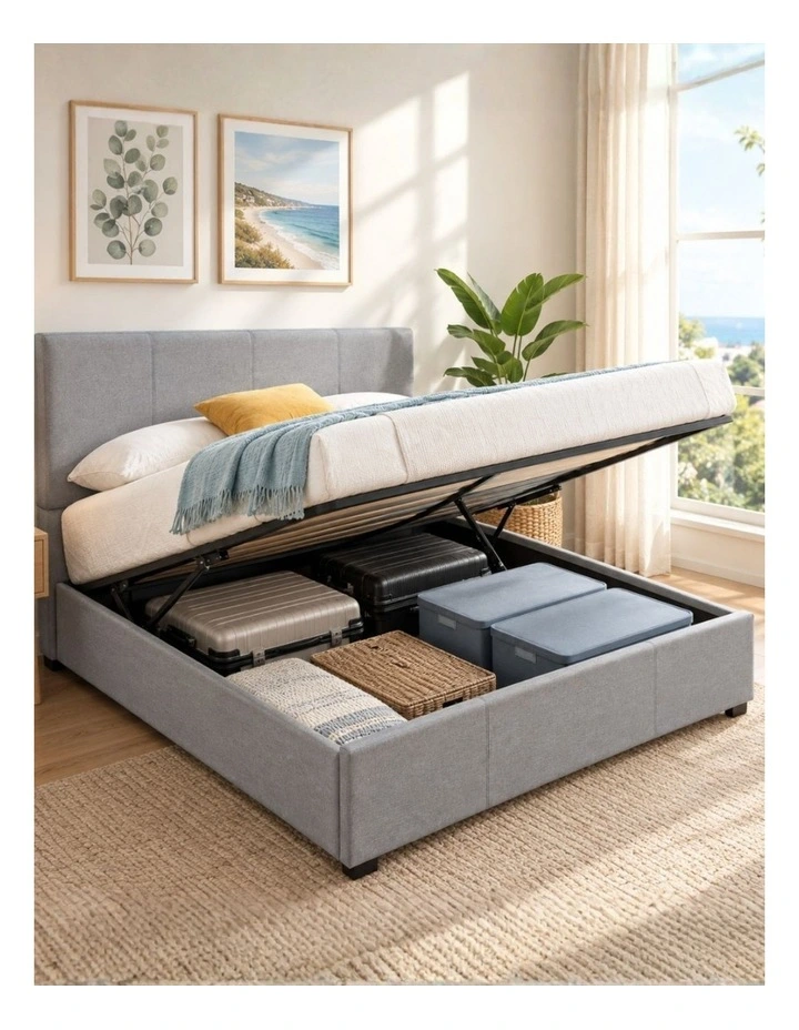 Maddon Gas Lift Storage Fabric Bed Frame in Light Grey image 3