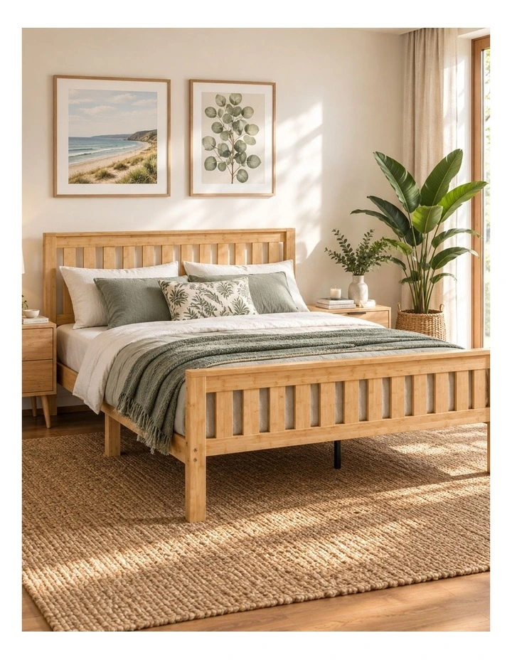 Alexia Bamboo Wood Bed Frame with Footboard image 1