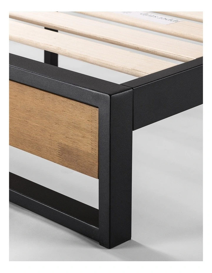Suzanne Ironline Metal & Wood Bed Frame with USB Port and Headboard Shelf image 4