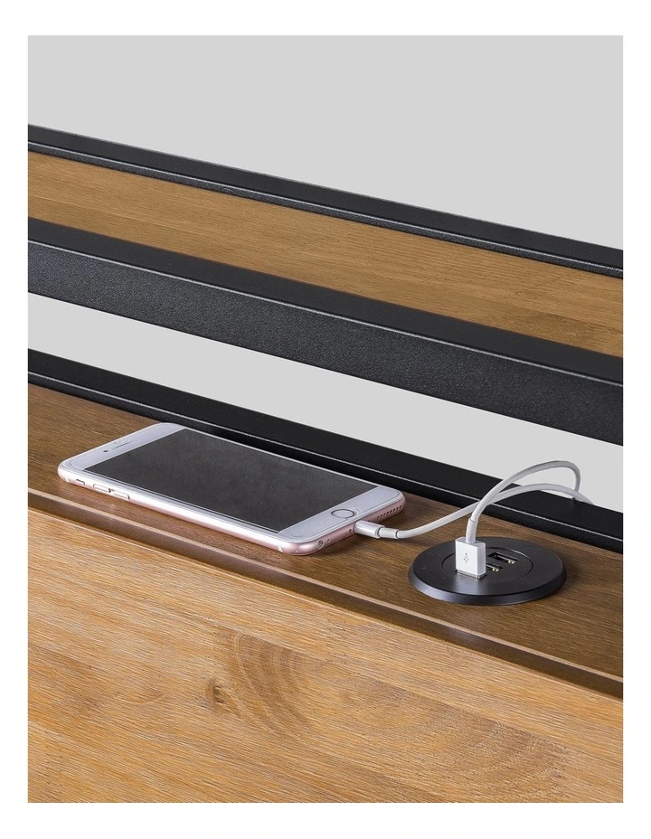 Suzanne Ironline Metal & Wood Bed Frame with USB Port and Headboard Shelf image 5