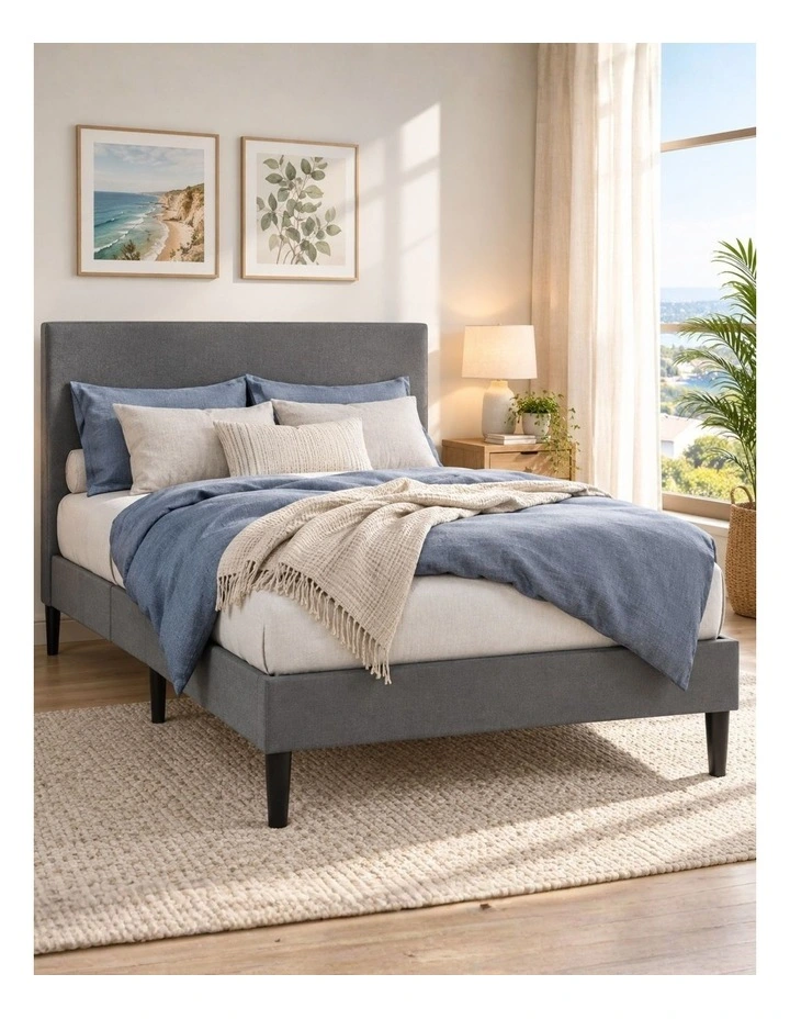 Liam Fabric Bed Frame in Light Grey image 2