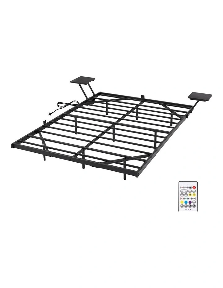Levede Double Bed Frame Floating Frame with Storage Shelves RGB Lights Black image 1