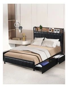 Levede Double Bed Frame PU Mattress Base Storage Drawer Headboard USB Charge