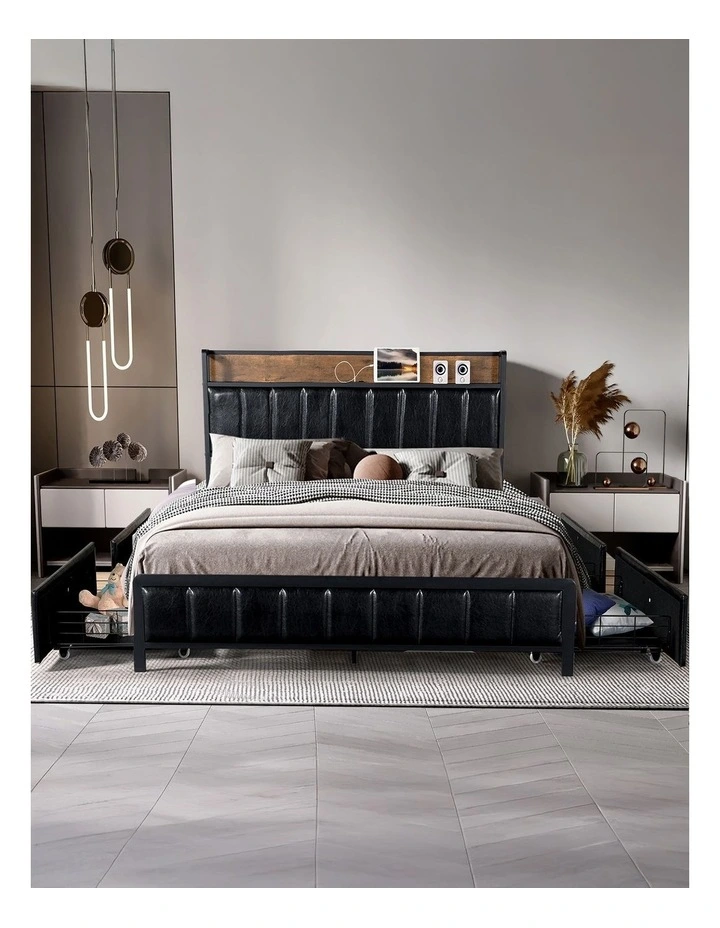 Levede Double Bed Frame PU Mattress Base Storage Drawer Headboard USB Charge image 3