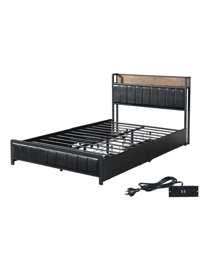 Levede Double Bed Frame PU Mattress Base Storage Drawer Headboard USB Charge image 6