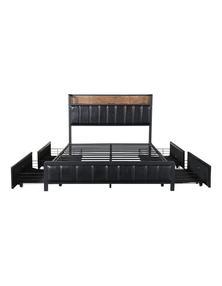 Levede Double Bed Frame PU Mattress Base Storage Drawer Headboard USB Charge image 7