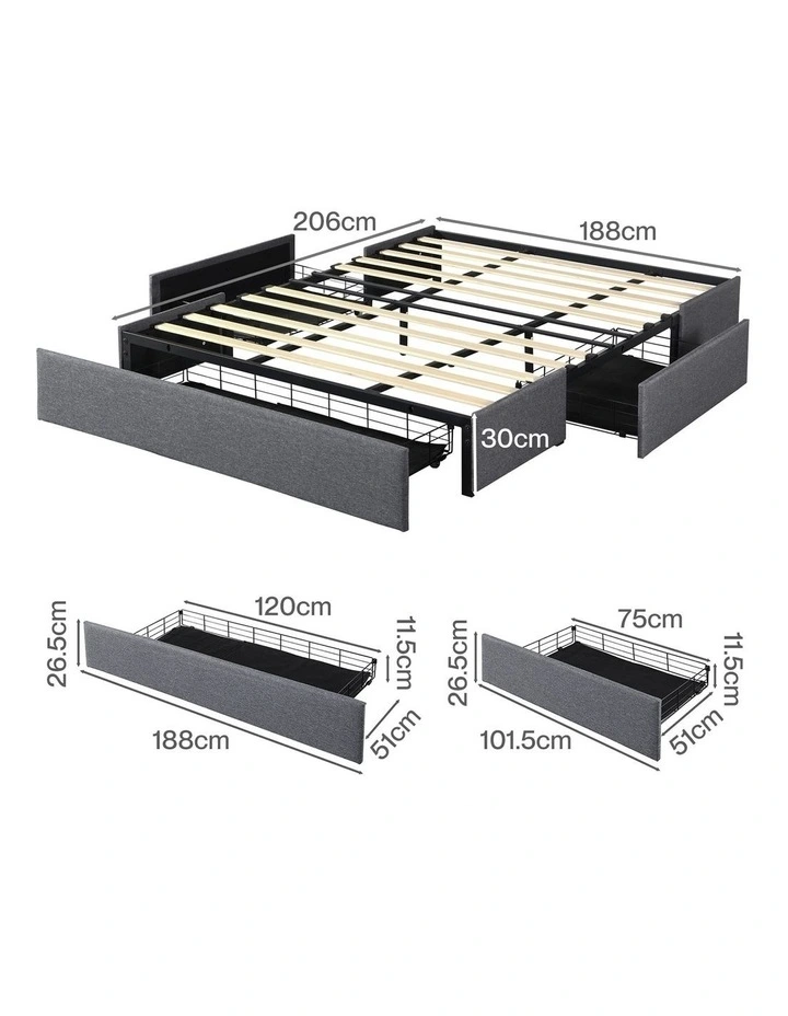 Levede Bed Frame King Size Fabric Mattress Base 3 Storage Drawer DIY Headboard image 3