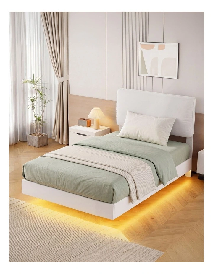 Levede Floating Bed Frame LED Light Soft Headboard Base Platform Single image 5