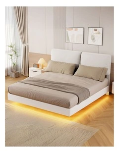 Levede Floating Bed Frame LED Light Soft Headboard Base Platform King