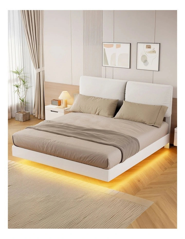 Levede Floating Bed Frame LED Light Soft Headboard Base Platform King image 1