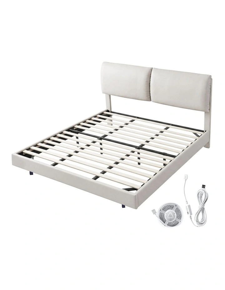 Levede Floating Bed Frame LED Light Soft Headboard Base Platform King image 2