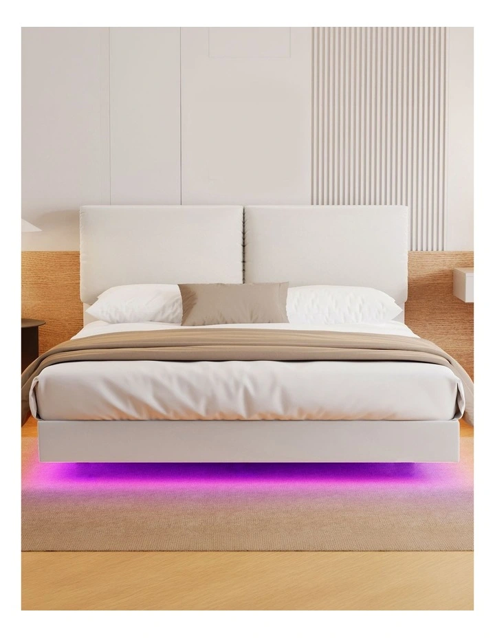 Levede Floating Bed Frame LED Light Soft Headboard Base Platform King image 5
