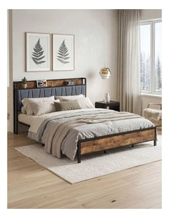 Levede King Bed Frame Tufted Headboard, Charging Station, Under Bed Storage