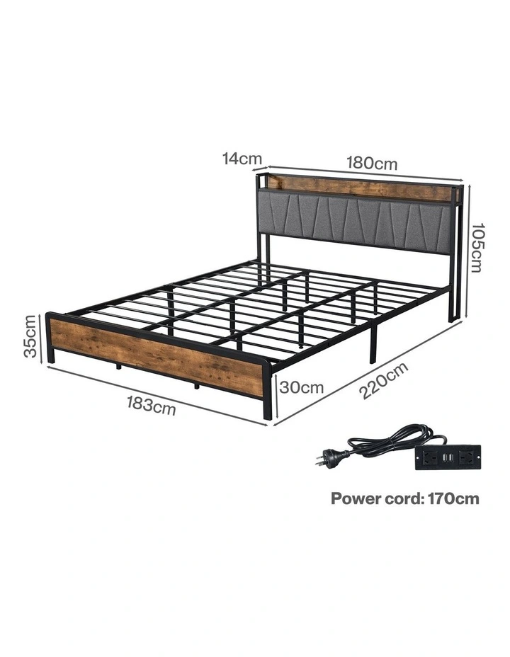 Levede King Bed Frame Tufted Headboard, Charging Station, Under Bed Storage image 4
