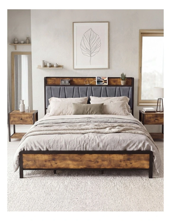 Levede King Bed Frame Tufted Headboard, Charging Station, Under Bed Storage image 5
