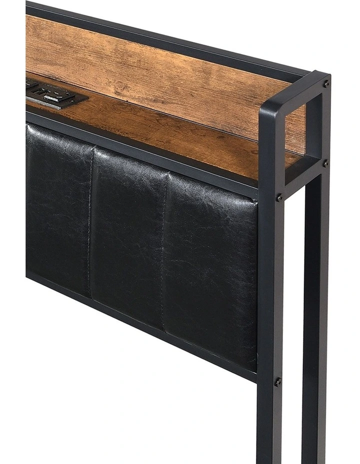 Levede Single Bed Frame Leather Storage Base, USB Headboard, Brown Black image 4