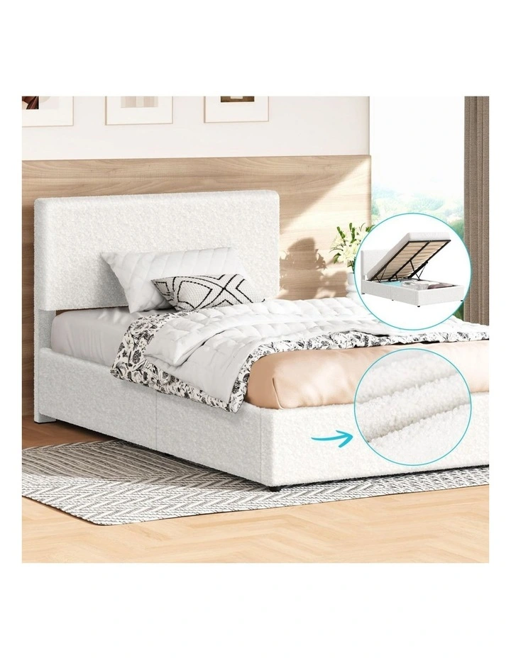 Bed Frame King Single Gas Lift Storage Adjustable Headboard Boucle image 2