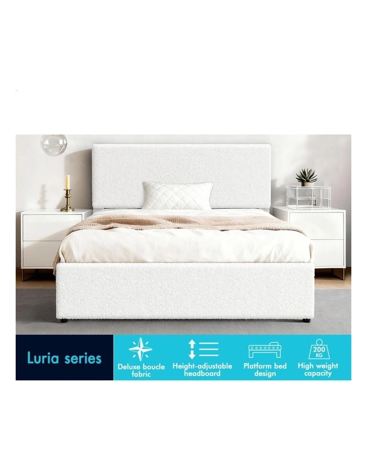 Bed Frame King Single Gas Lift Storage Adjustable Headboard Boucle image 3