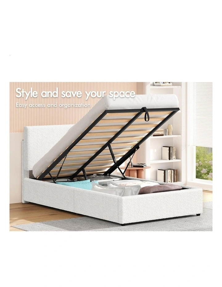 Bed Frame King Single Gas Lift Storage Adjustable Headboard Boucle image 4
