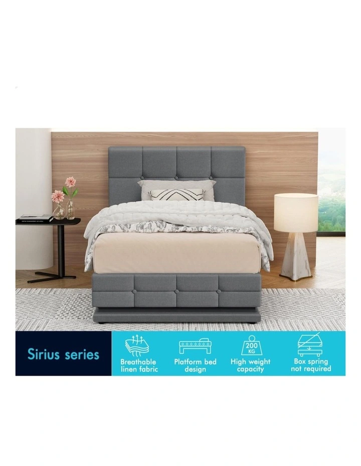Bed Frame Single Size Platform RGB LED Gas Lift Base Storage Grey image 3